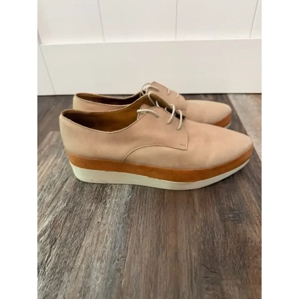Coclico Pekos Suede Leather Wedge Platform Oxford shoes tan size 37 or 6.5/7 EUC